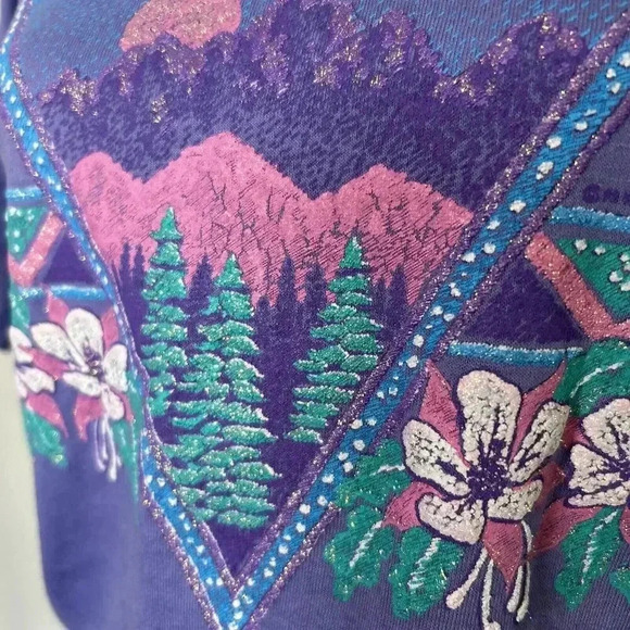Vintage Sparkly Utah Mtn Landscape 1993 Tee T-Shirt Deadstock Purple Women’s M - Picture 6 of 15